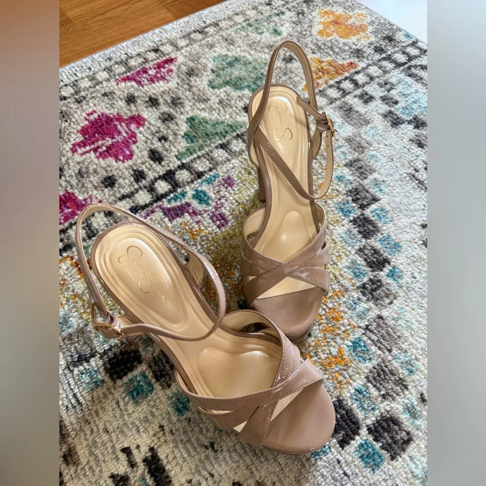 Jessica Simpson Taupe Platform Block Heel Sandals